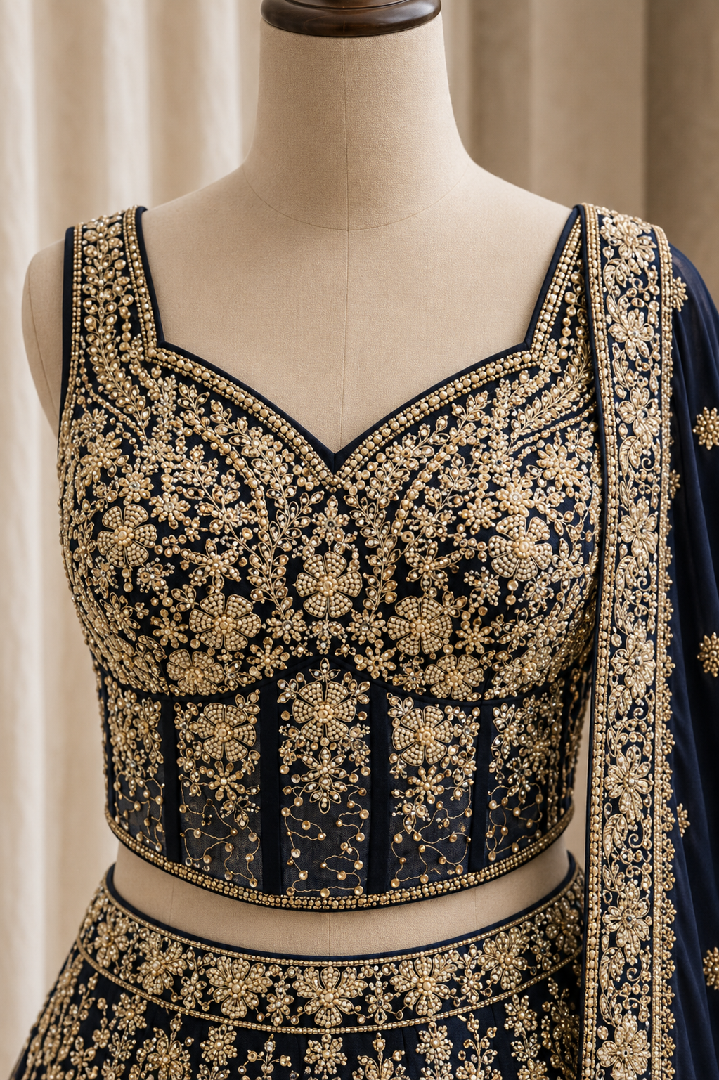 Lovely Hand Work Navy Blue Color Banarasi Fabric Ready Lehenga Choli