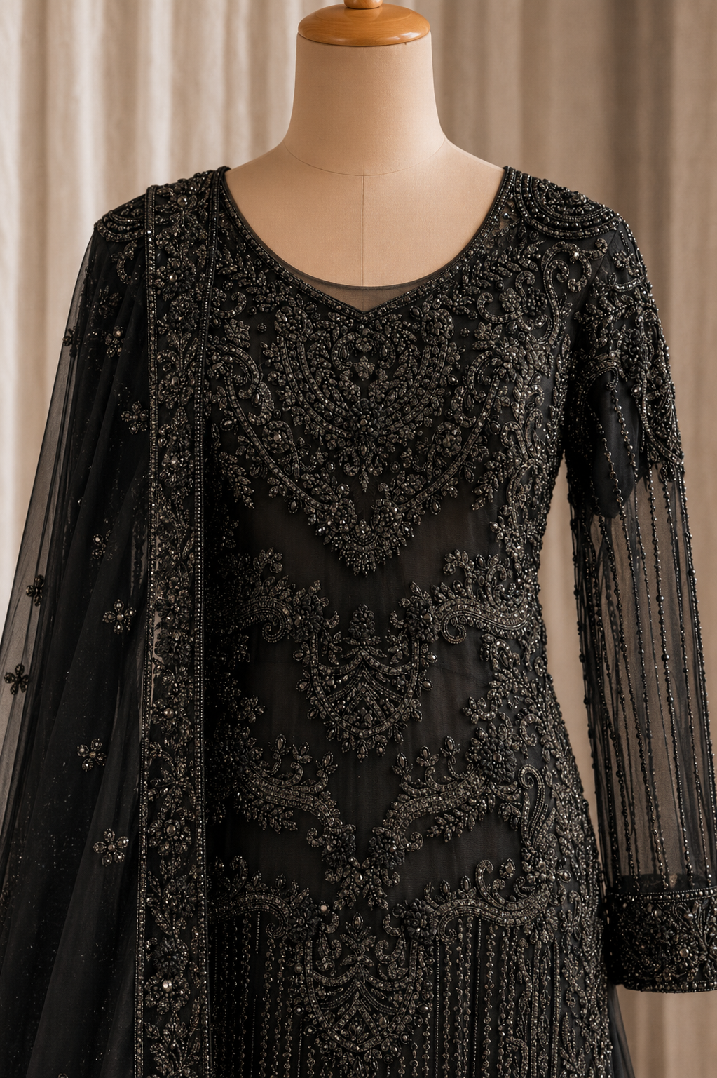 Designer Hand Work Black Color Banarasi Fabric Indo-Western