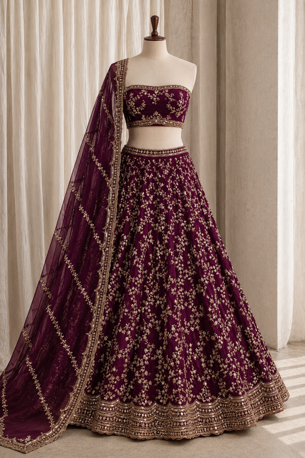 Grand Jimmy Choo & Wine Color Sequins Work Lehenga Choli