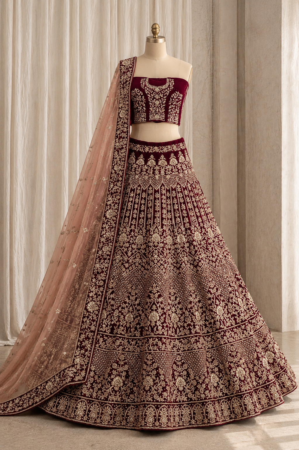 Heavenly Velvet & Maroon Color Zardozi Work Lehenga Choli