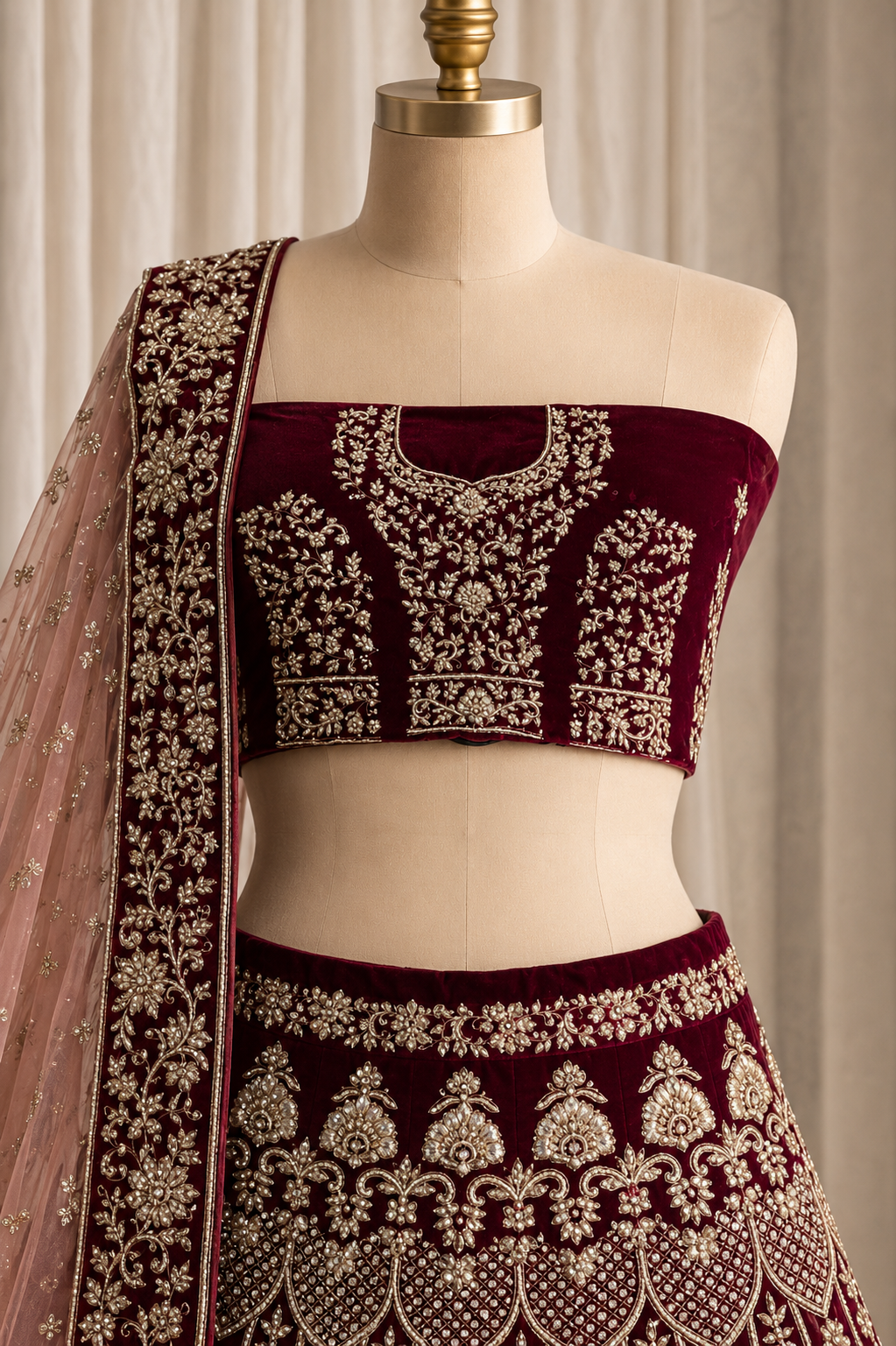 Heavenly Velvet & Maroon Color Zardozi Work Lehenga Choli