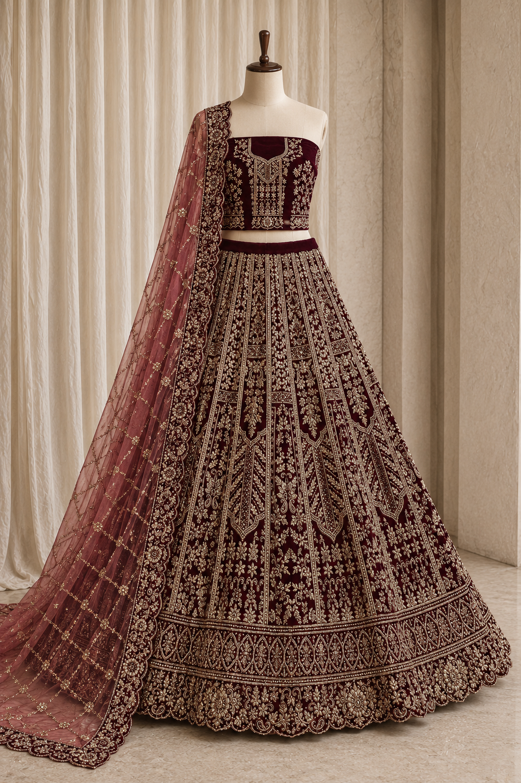 Classic Velvet & Maroon Color Zardozi Work Lehenga Choli