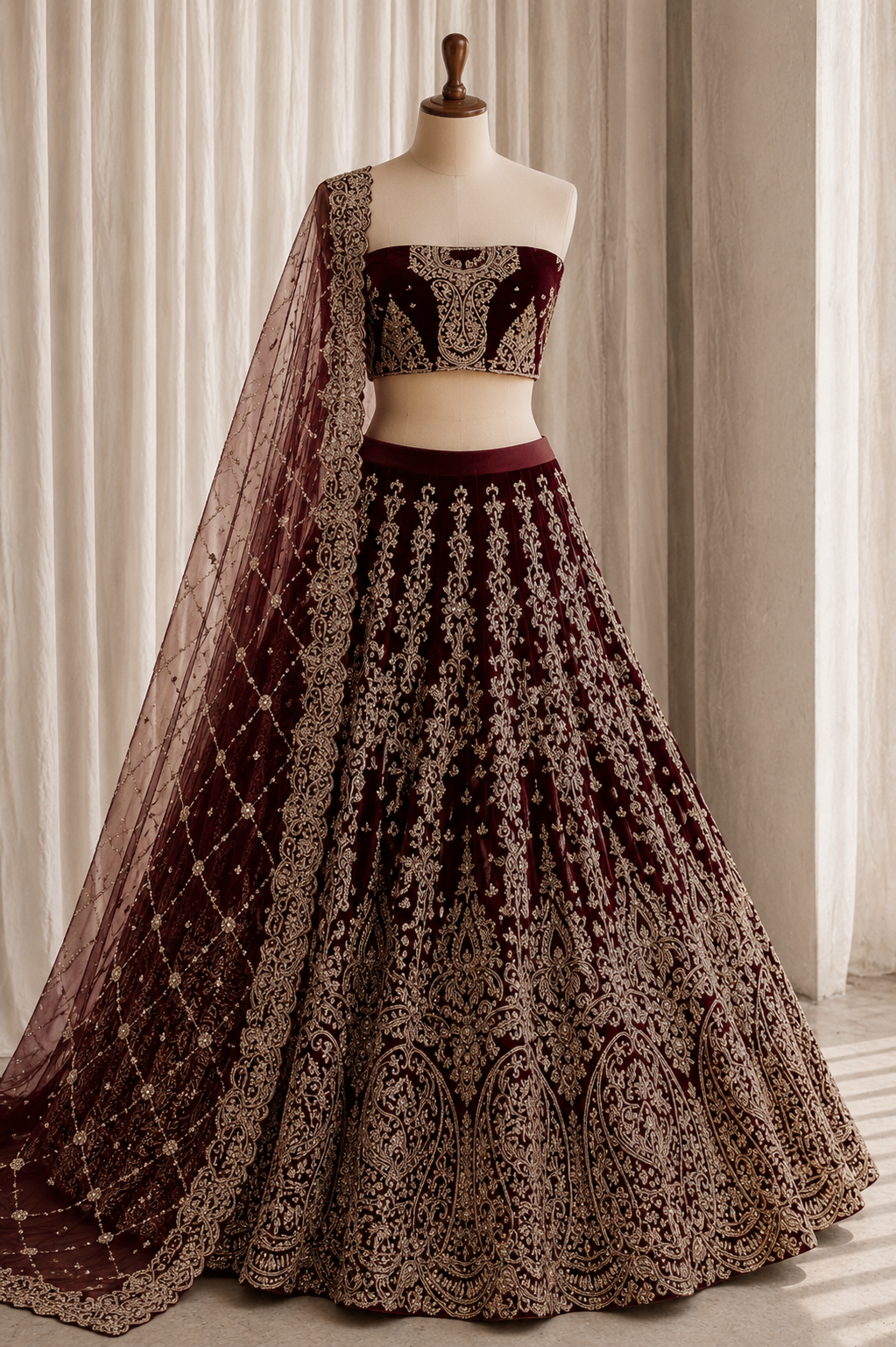 Great Velvet & Maroon Color Zardozi Work Lehenga Choli