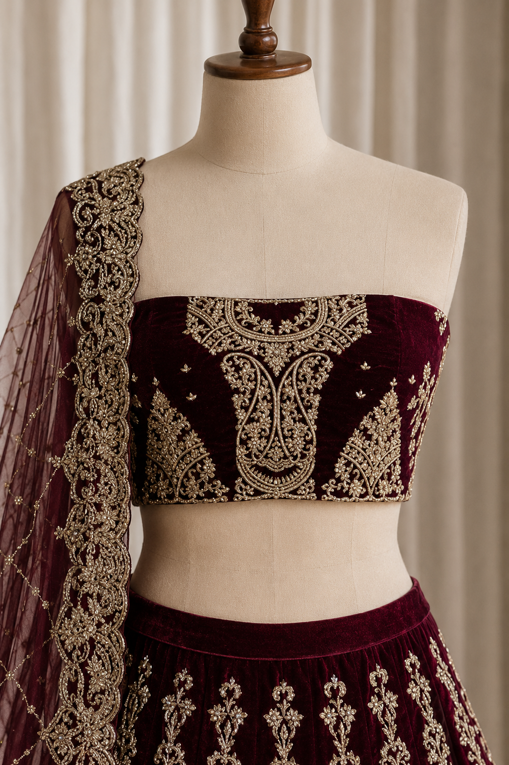 Great Velvet & Maroon Color Zardozi Work Lehenga Choli