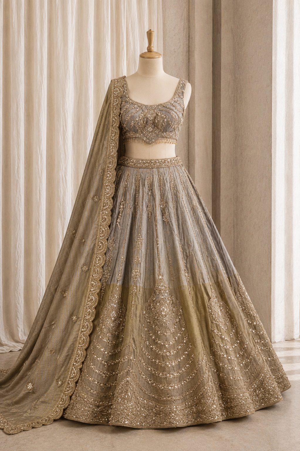 Amazing Shimmer Silk Fabric and Gold Color Kasab Work Lehenga Choli