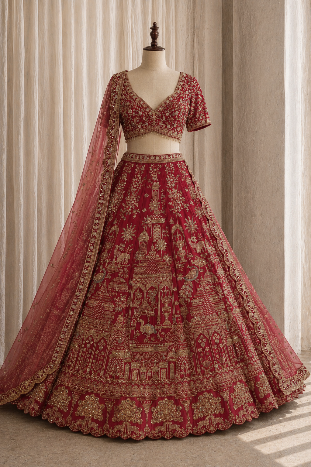 Premium Dupion Silk Fabric and Rani Color Kasab Work Lehenga Choli
