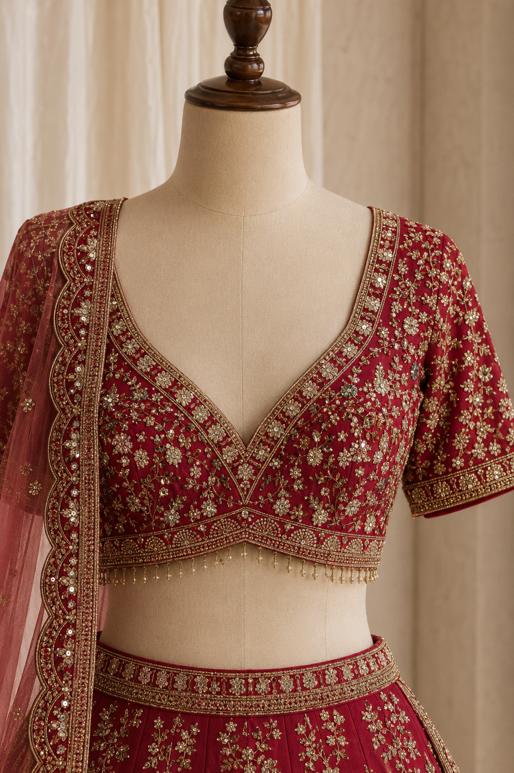 Premium Dupion Silk Fabric and Rani Color Kasab Work Lehenga Choli