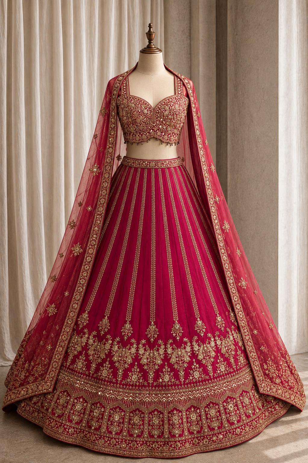 Traditional Dupion Silk Fabric and Rani Color Kasab Work Lehenga Choli