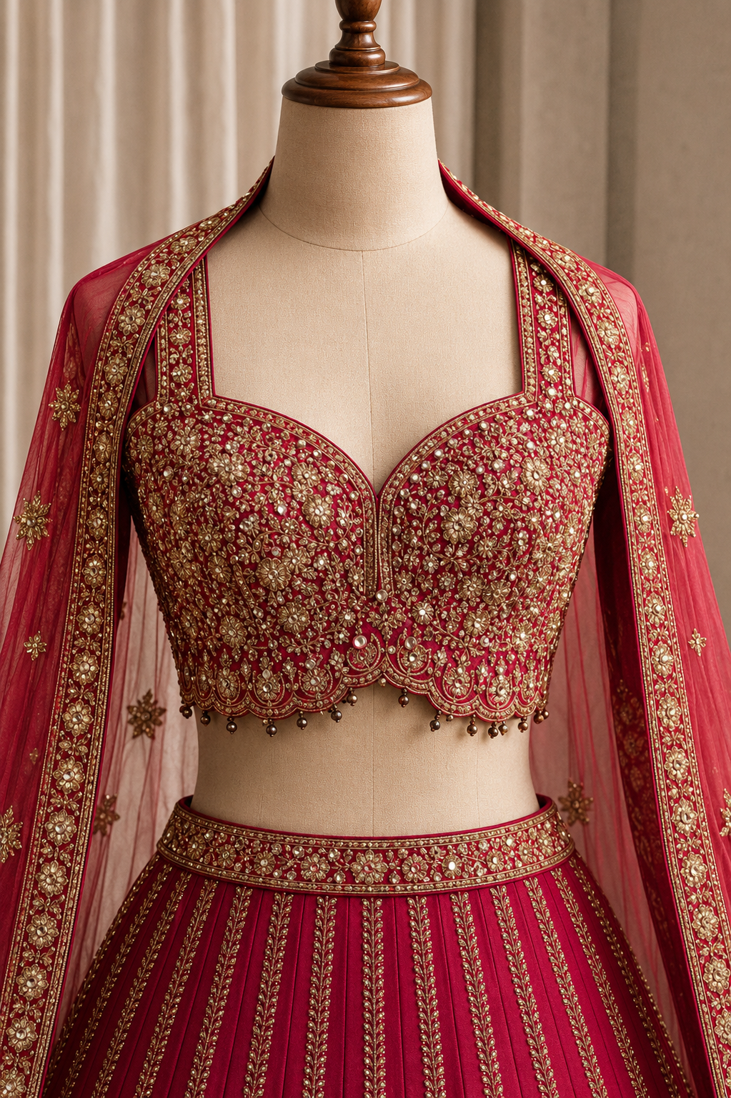 Traditional Dupion Silk Fabric and Rani Color Kasab Work Lehenga Choli