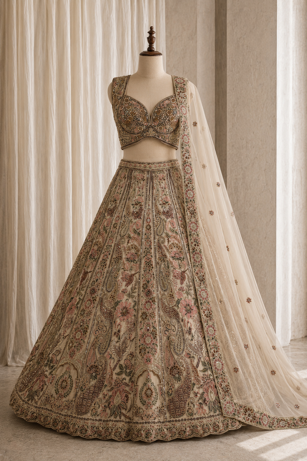 First-class Georgette Fabric and Beige Color Kasab Work Lehenga Choli