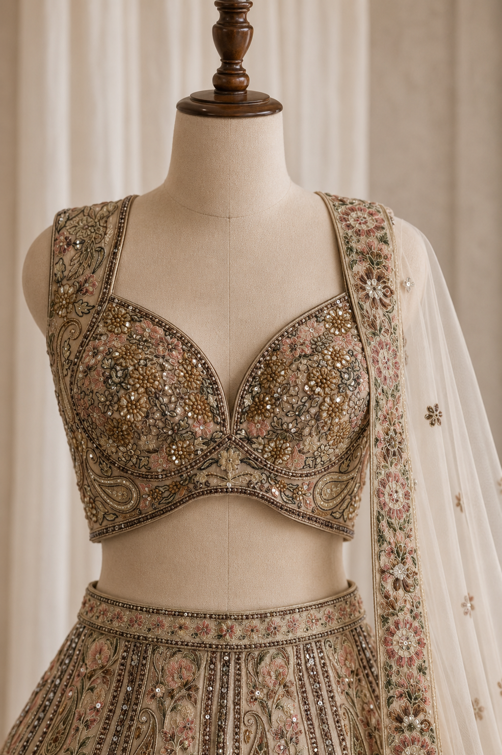 First-class Georgette Fabric and Beige Color Kasab Work Lehenga Choli