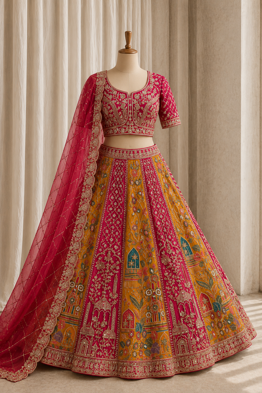 Heavenly Art Silk Fabric and Rani Color Zari Work Lehenga Choli