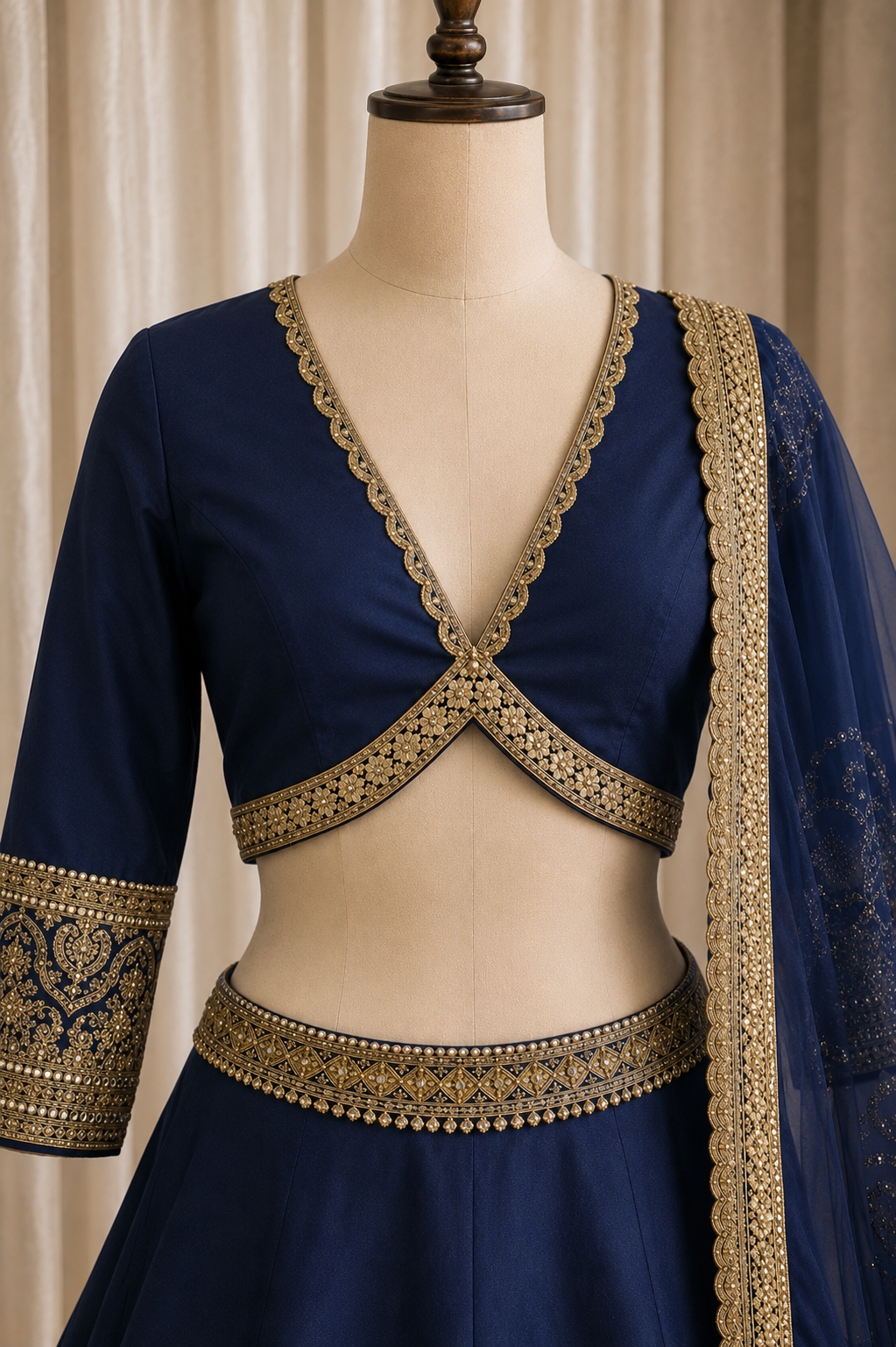 Superb Taffeta Silk Fabric and Navy Blue Color Zari Work Lehenga Choli