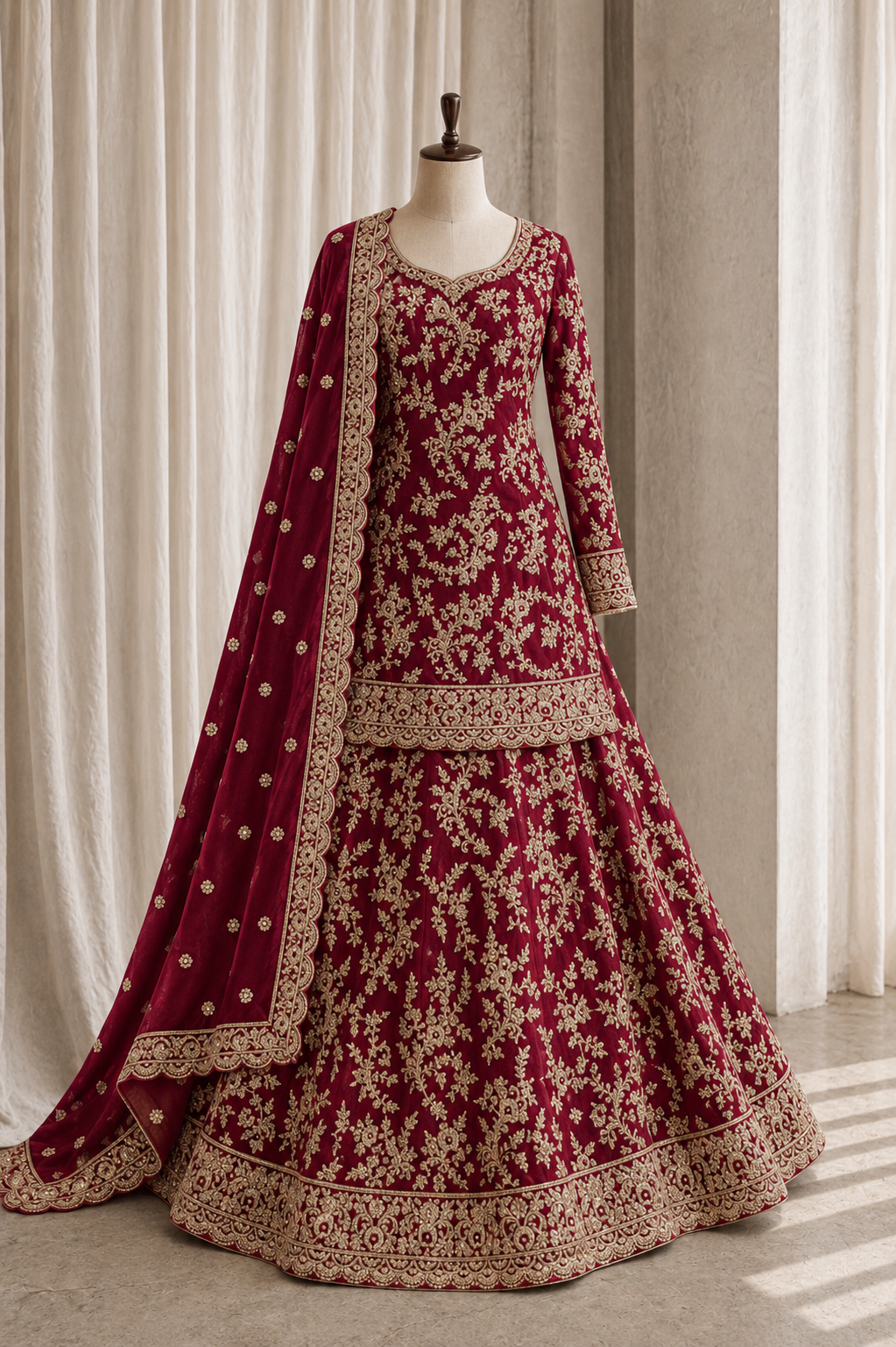 Marvelous Georgette Fabric and Maroon Color Zardozi Work Indo-Western