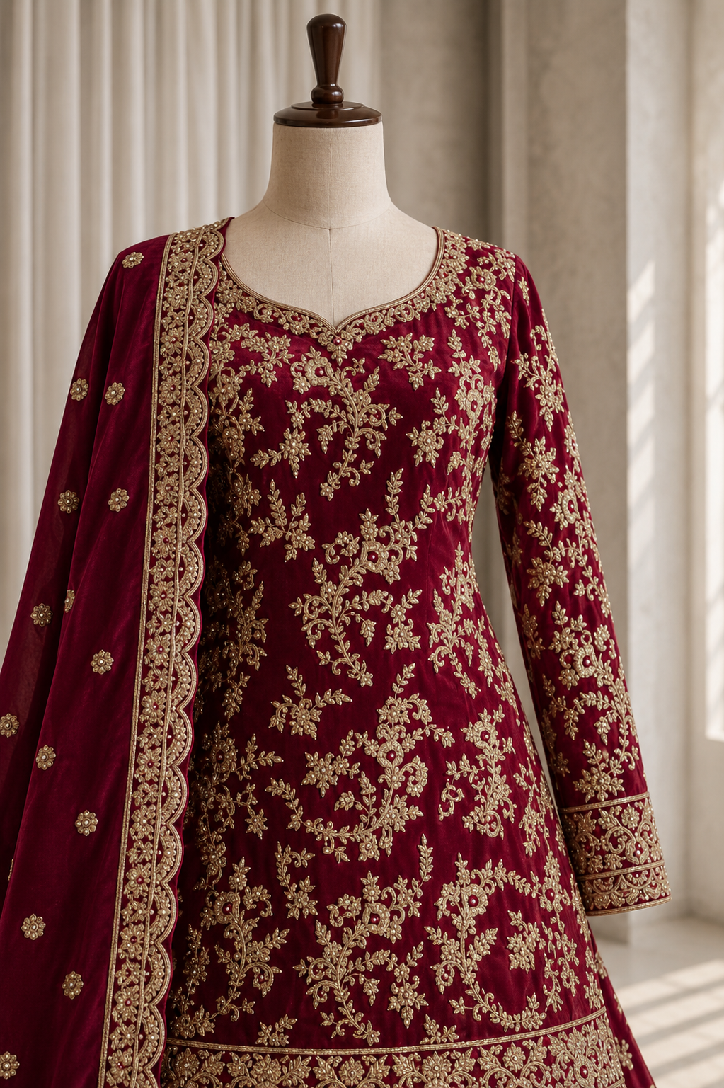 Marvelous Georgette Fabric and Maroon Color Zardozi Work Indo-Western