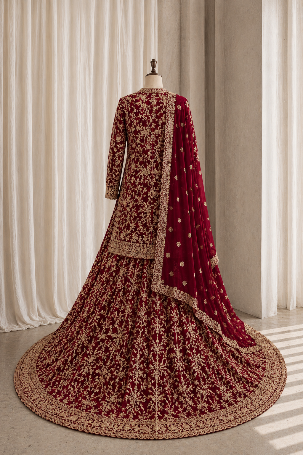 Marvelous Georgette Fabric and Maroon Color Zardozi Work Indo-Western