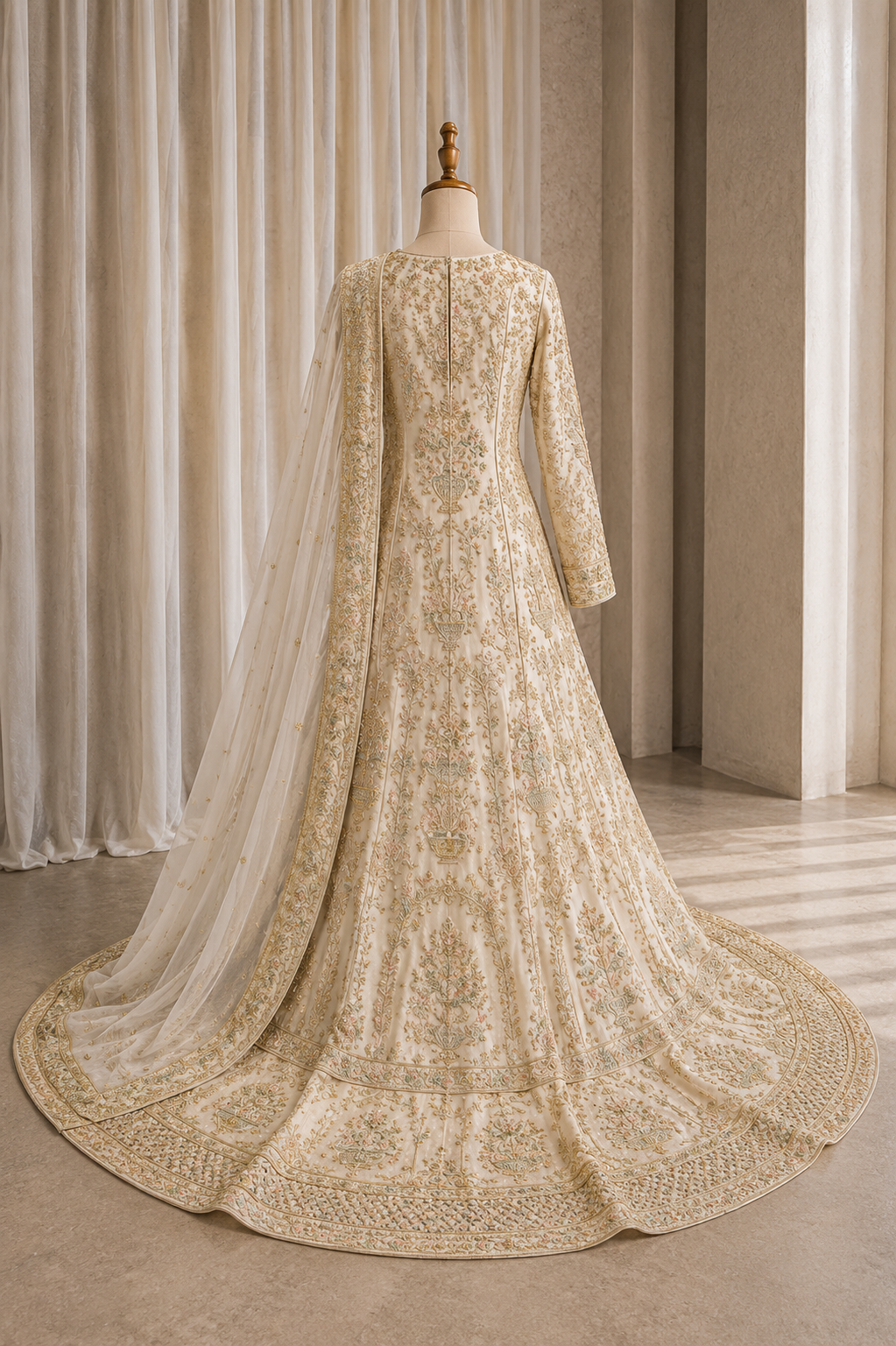Awesome Organza Fabric and Off-White Color Zardozi Work Indo-Western