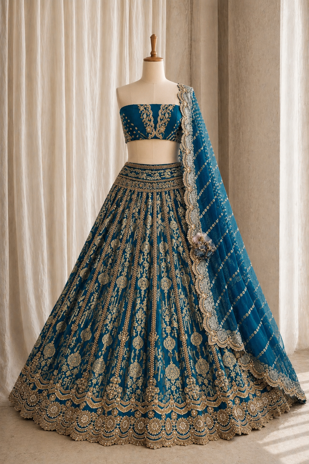 Glamorous Banarasi Silk & Rama Blue Color Zari Work Lehenga Choli