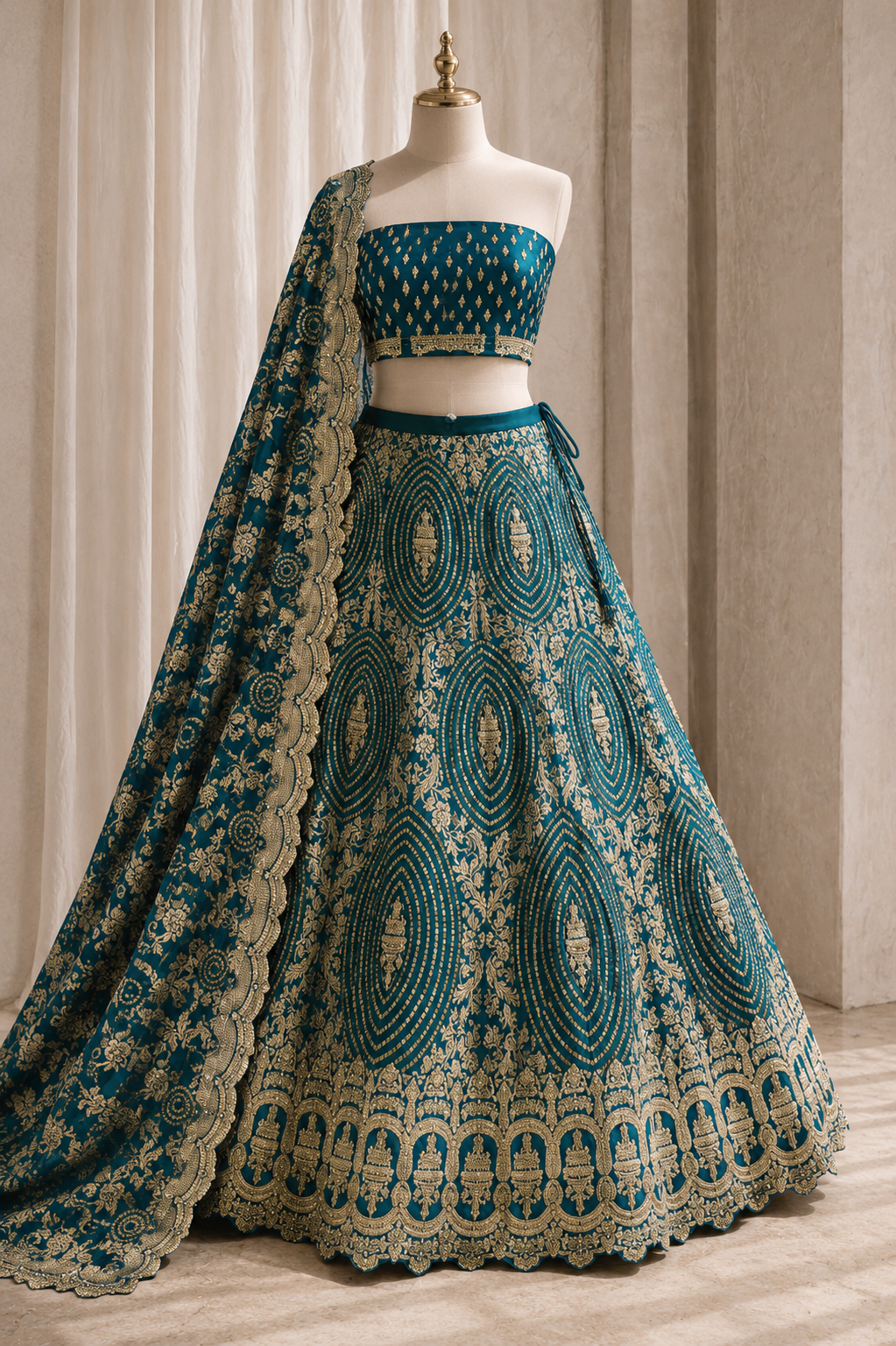 Great Banarasi Silk & Turquois Color Weaving Work Lehenga Choli