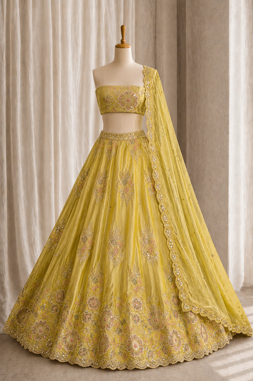 Ravishing Crepe Silk & Yellow Color Cut dana Work Lehenga Choli