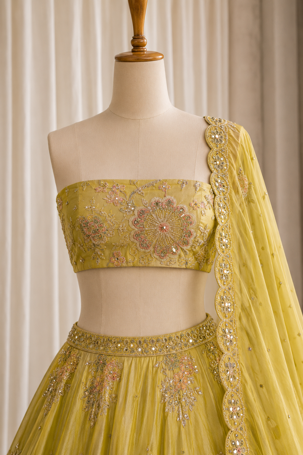 Ravishing Crepe Silk & Yellow Color Cut dana Work Lehenga Choli