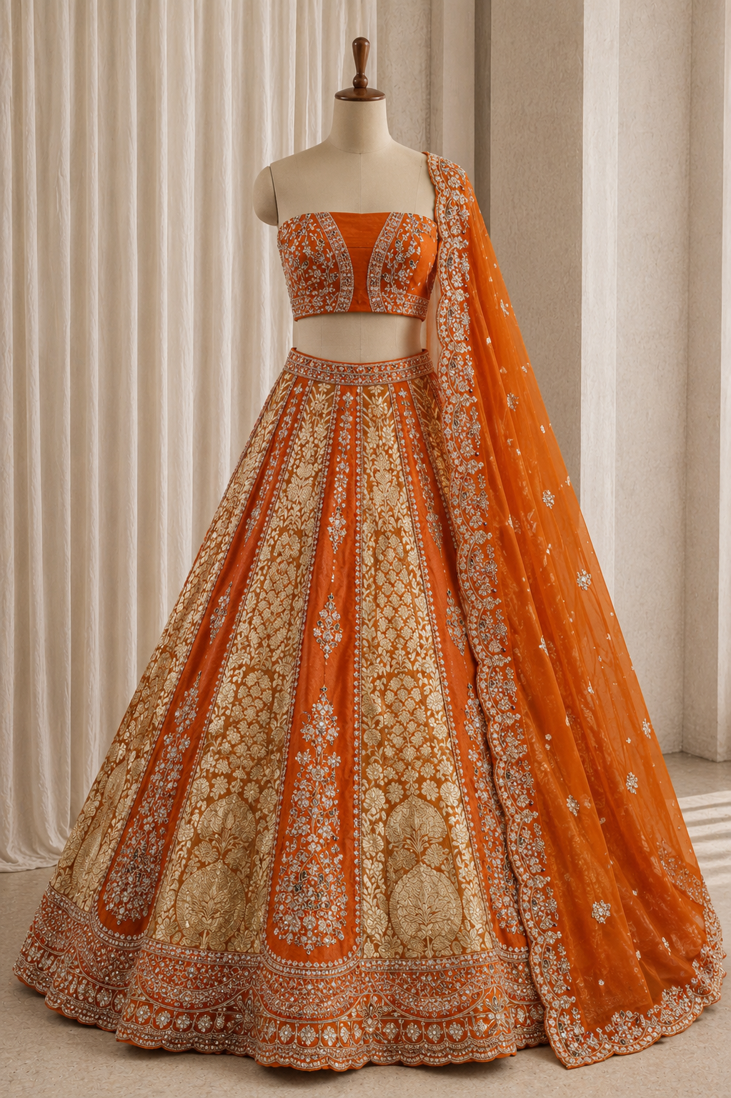 Delightful Banarasi Silk & Orange Color Weaving Work Lehenga Choli