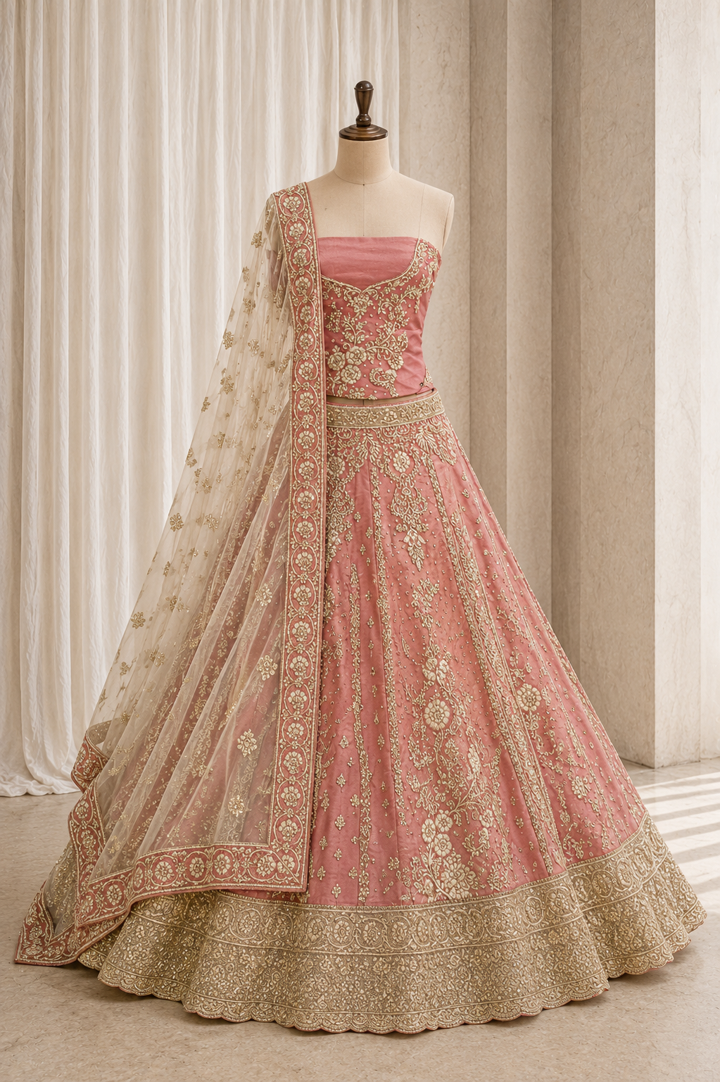Excellent Tissue Silk & Pink Color Zardozi Work Lehenga Choli