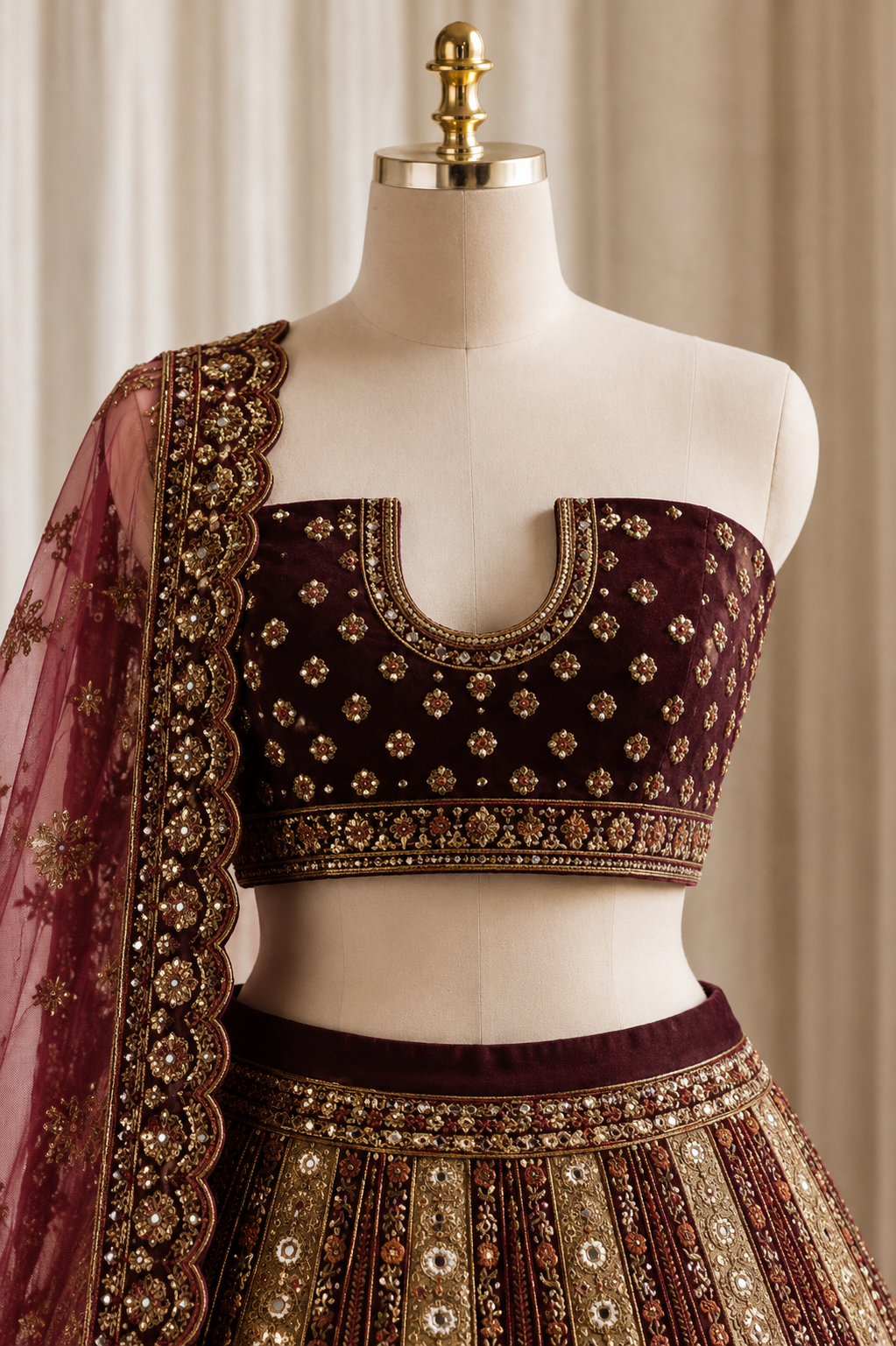 Wonderful Banarasi Silk Maroon & Beige Color Sequins Work Lehenga Choli