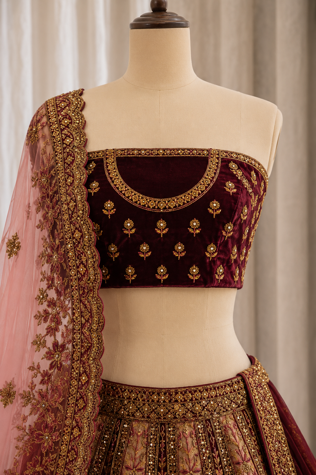 Glamorous Dupion Silk Maroon Color Thread Work Lehenga Choli