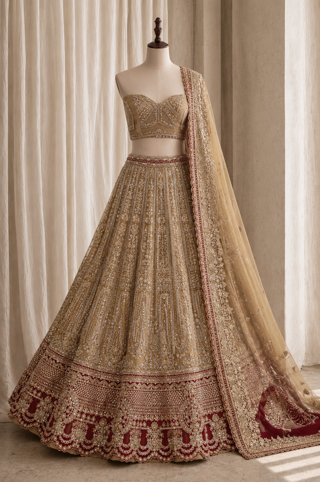 Attractive Cut Dana Work Gold Color Net Fabric Lehenga Choli