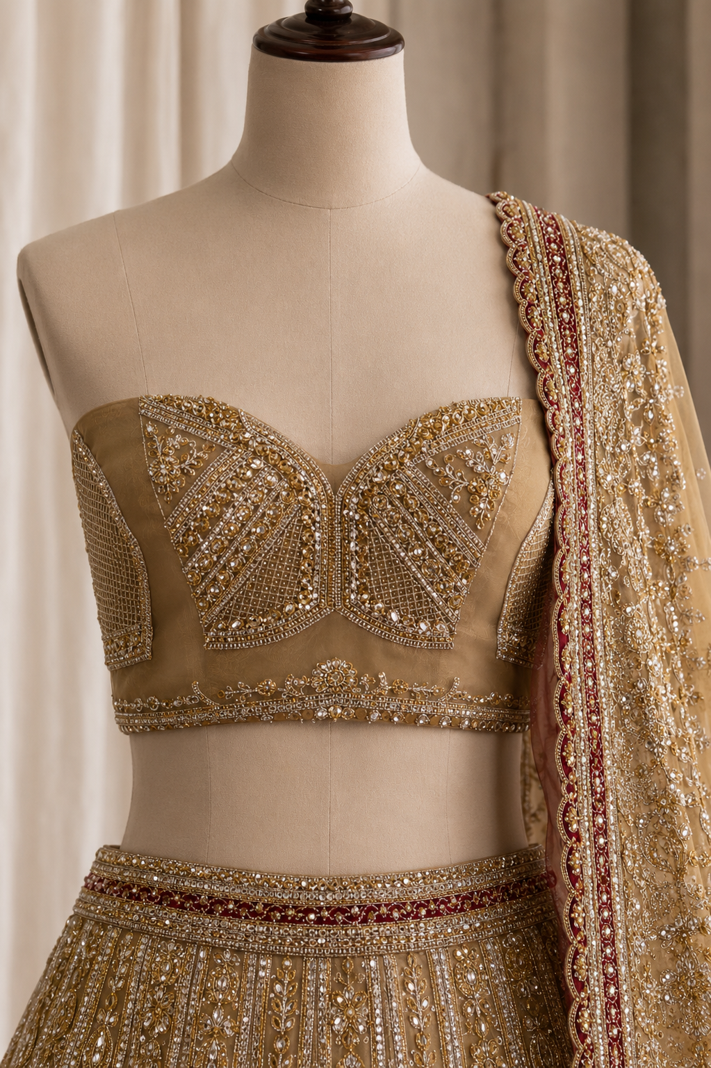 Attractive Cut Dana Work Gold Color Net Fabric Lehenga Choli