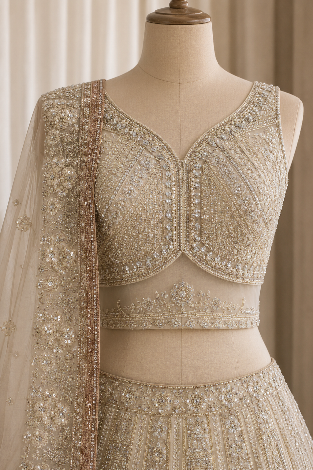 Elegant Cut Dana Work Ivory Color Net Fabric Lehenga Choli