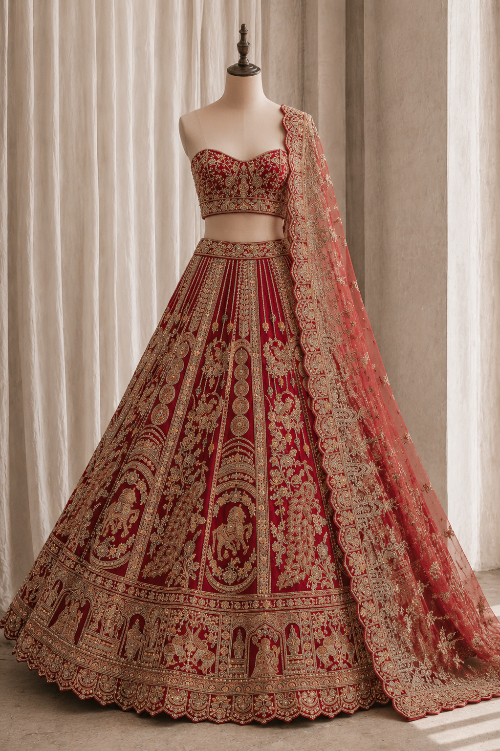 Charming Kasab Work Red Color Art Silk Fabric Lehenga Choli