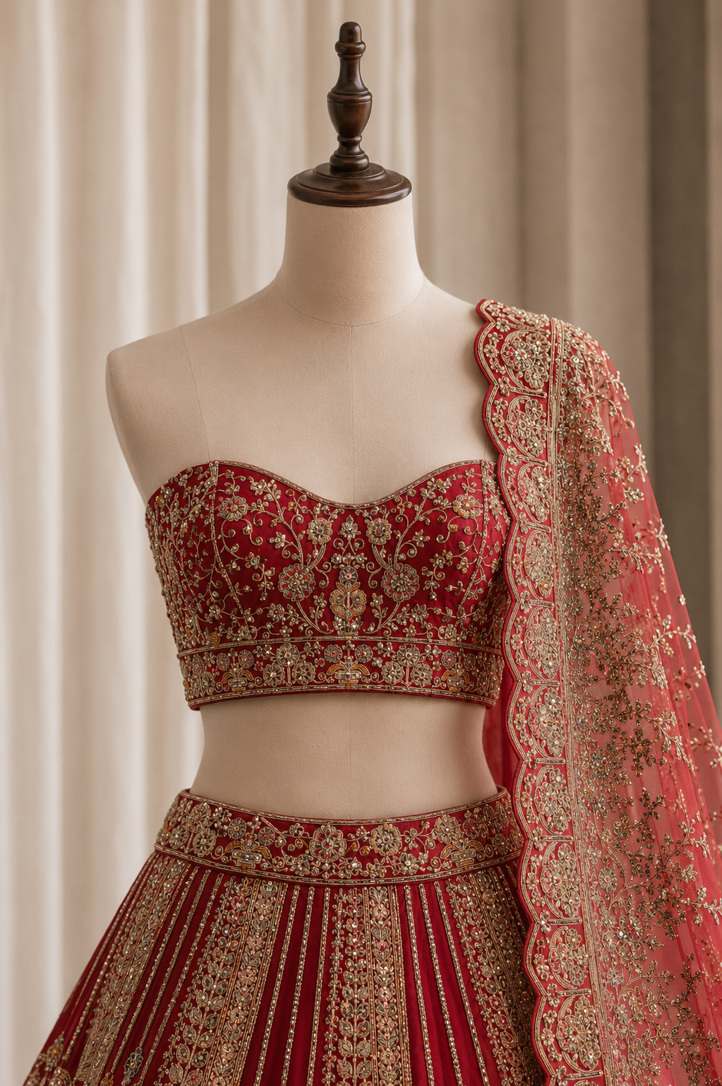 Charming Kasab Work Red Color Art Silk Fabric Lehenga Choli