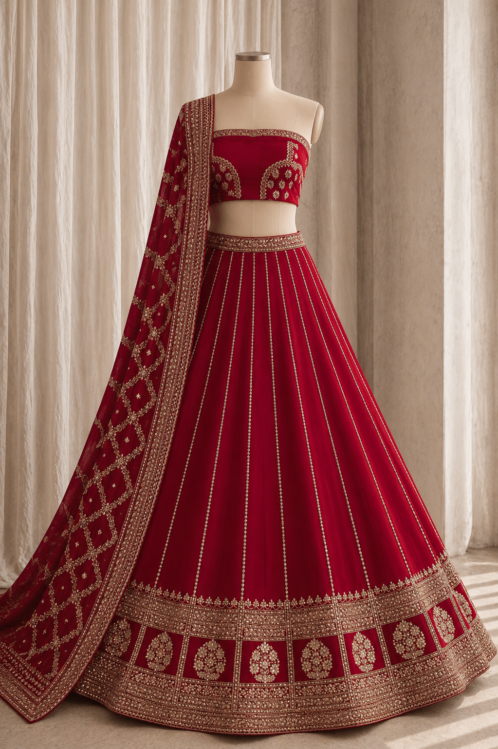 Awesome Zari Work Red Color Raw Silk Fabric Lehenga Choli