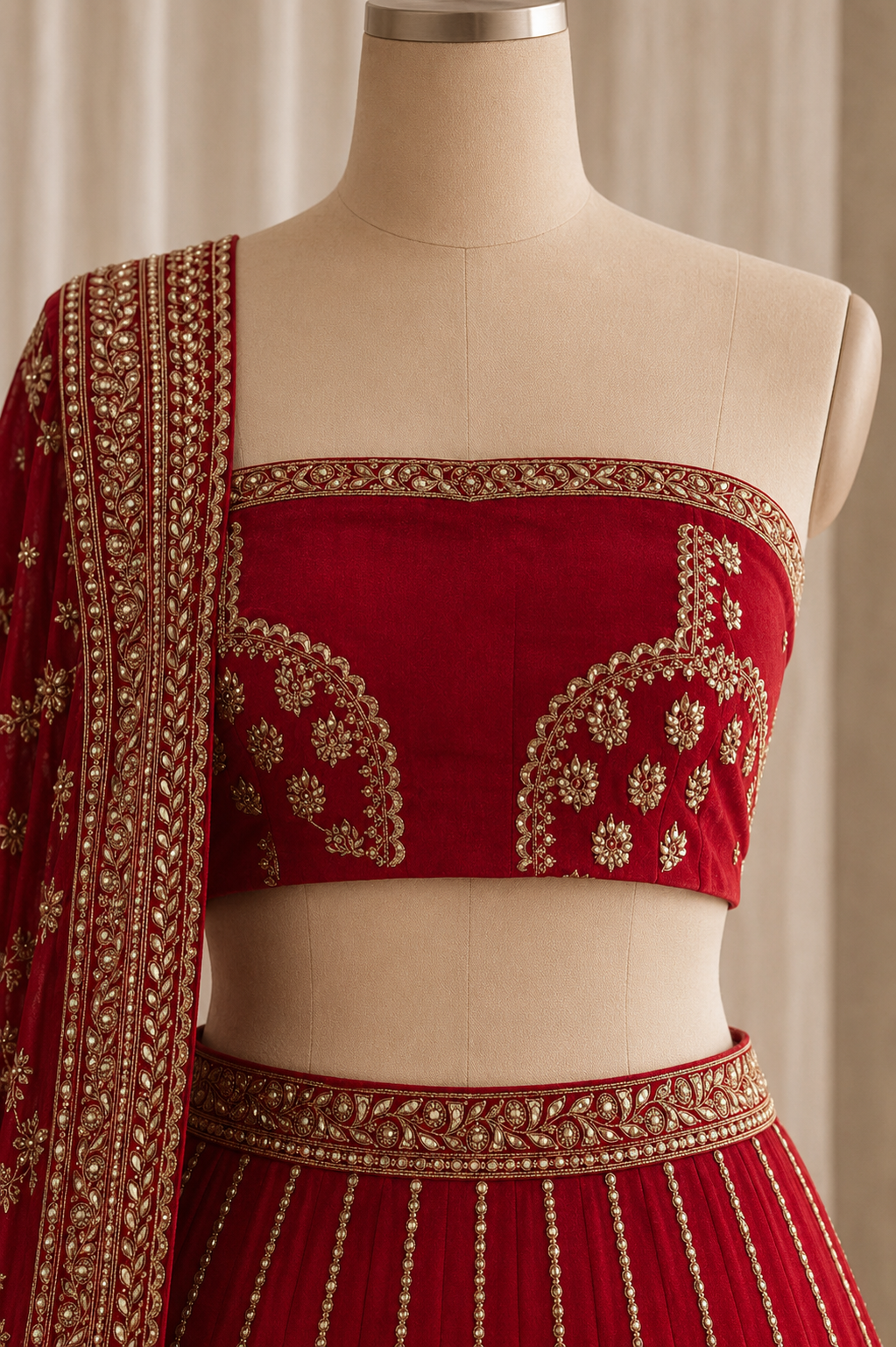 Awesome Zari Work Red Color Raw Silk Fabric Lehenga Choli