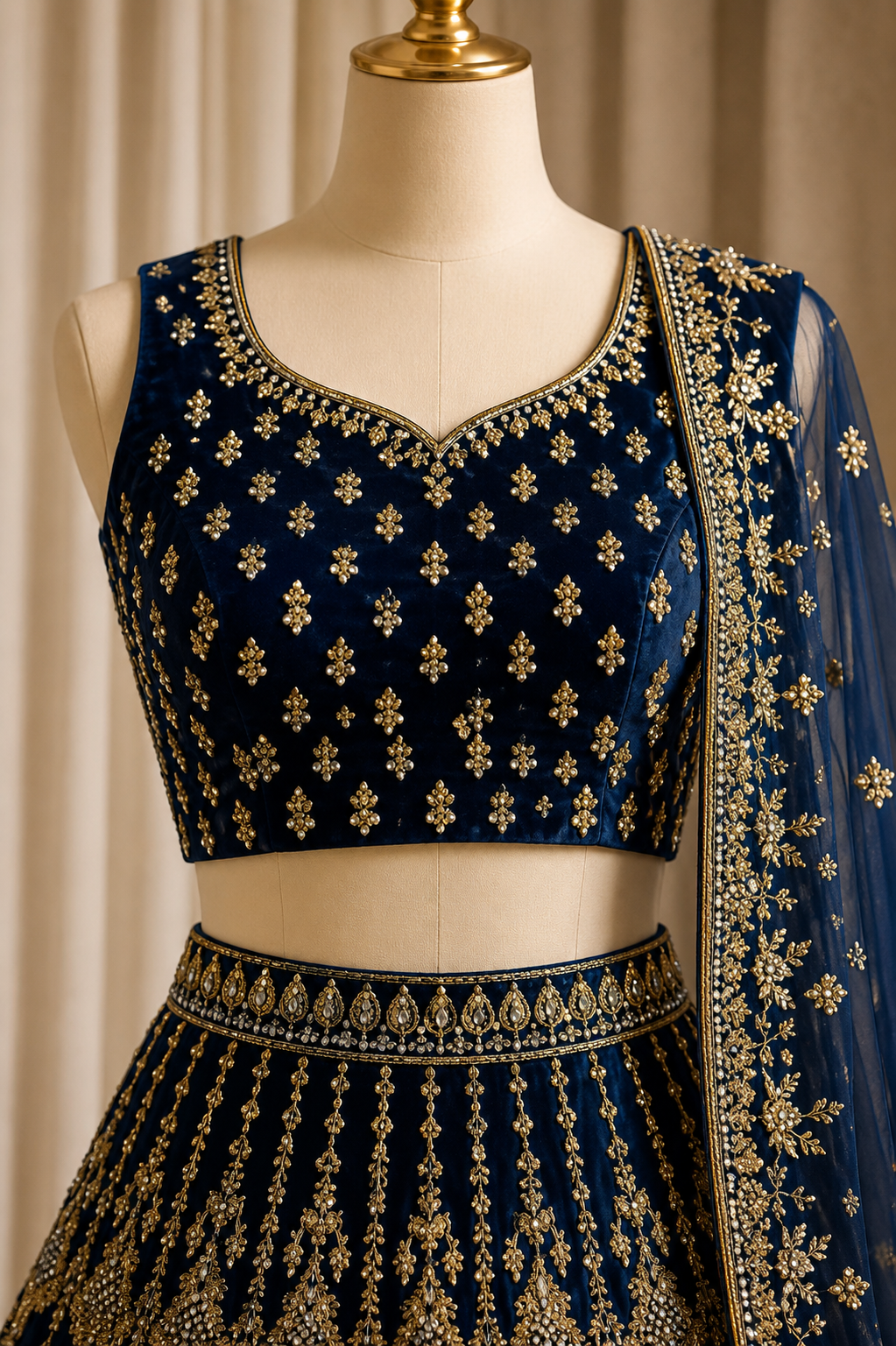 Perfect Zardozi Work Royal Blue Color Velvet Fabric Lehenga Choli