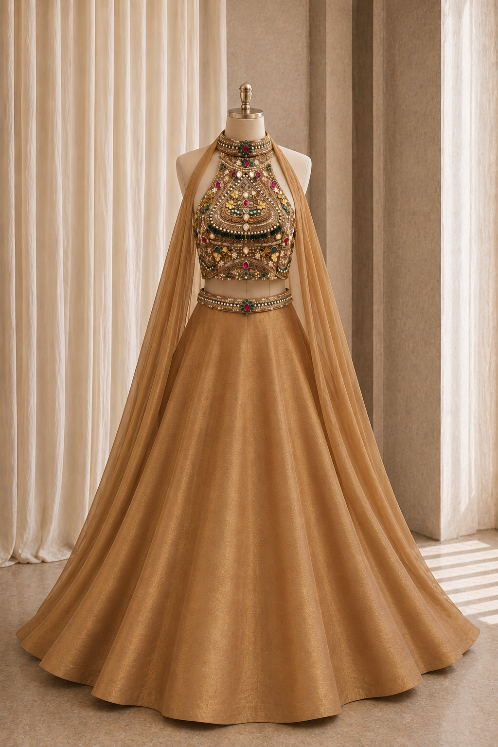 Lovely Tissue Fabric and Gold Color Stone Work Lehenga Choli