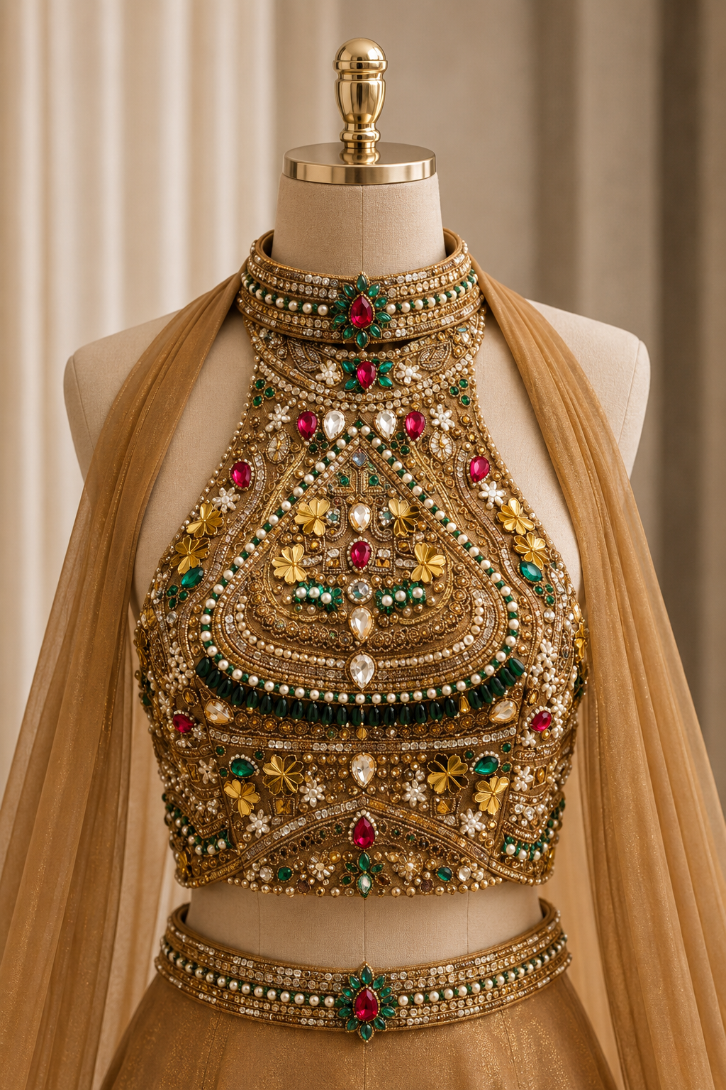 Lovely Tissue Fabric and Gold Color Stone Work Lehenga Choli