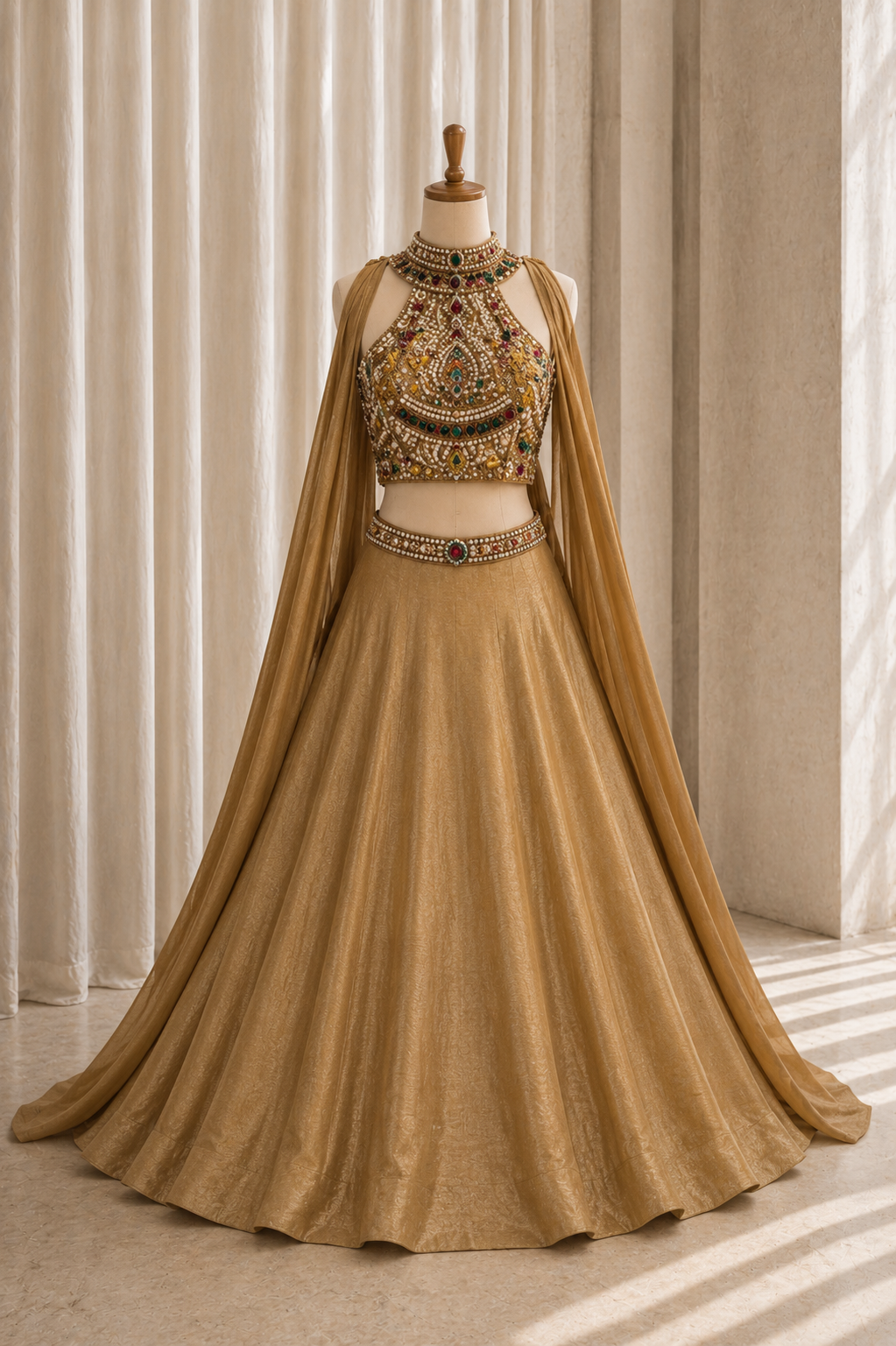 Excellent Tissue Fabric and Cupper Color Stone Work Lehenga Choli