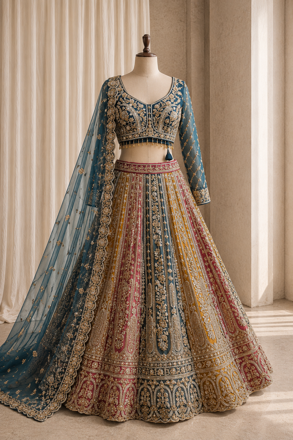 Fabulous Soft Net and Rama Color Kasab Work Bridal Lehenga Choli