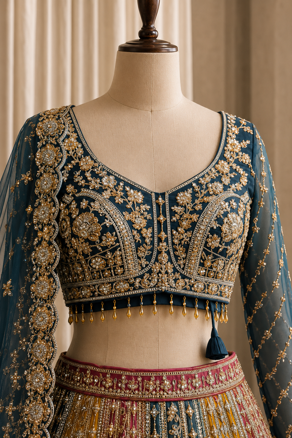 Fabulous Soft Net and Rama Color Kasab Work Bridal Lehenga Choli