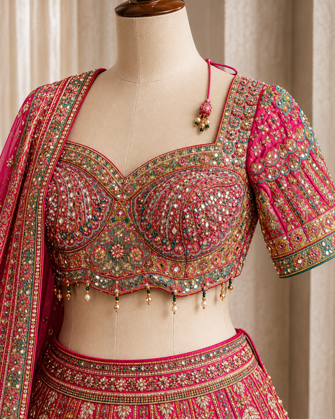 Magnificent Crepe Silk and Rani Color Swarovski  Work Lehenga Choli