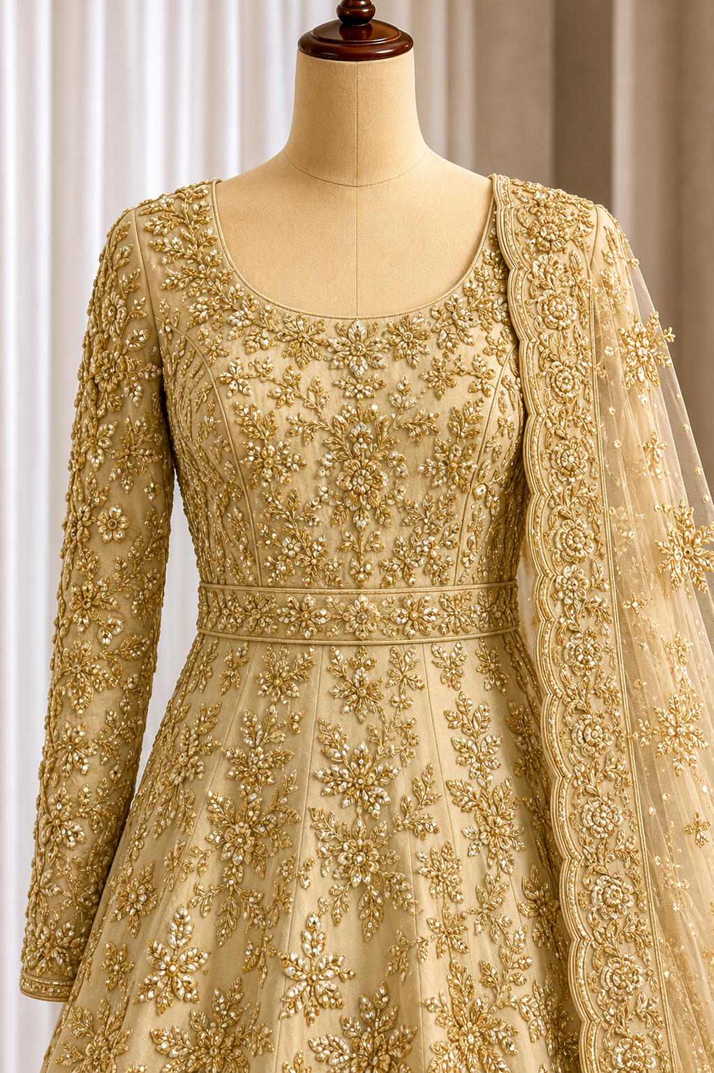 Awesome Jimmy Choo Silk and Gold Color Zardozi Work Bridal Gown
