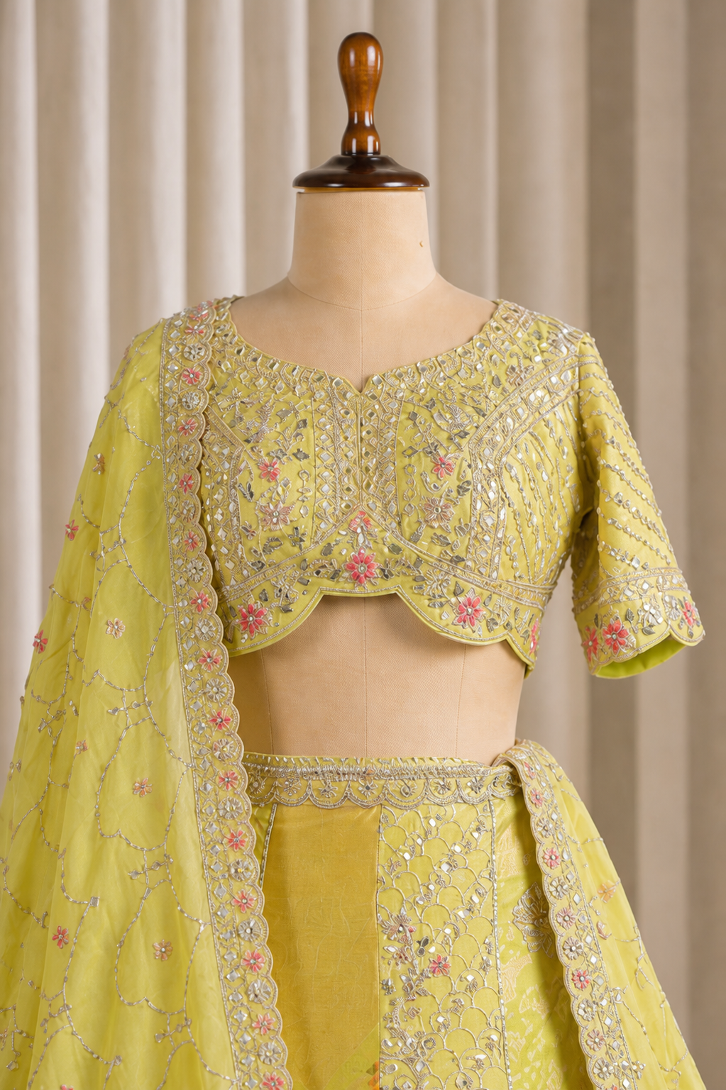 Traditional Yellow Lehenga Choli With weaving print and zari work