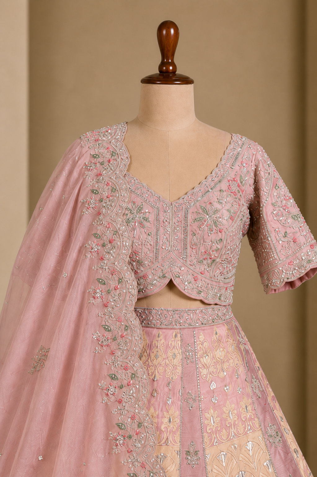 Traditional baby Pink Weaving Print Lehenga Choli