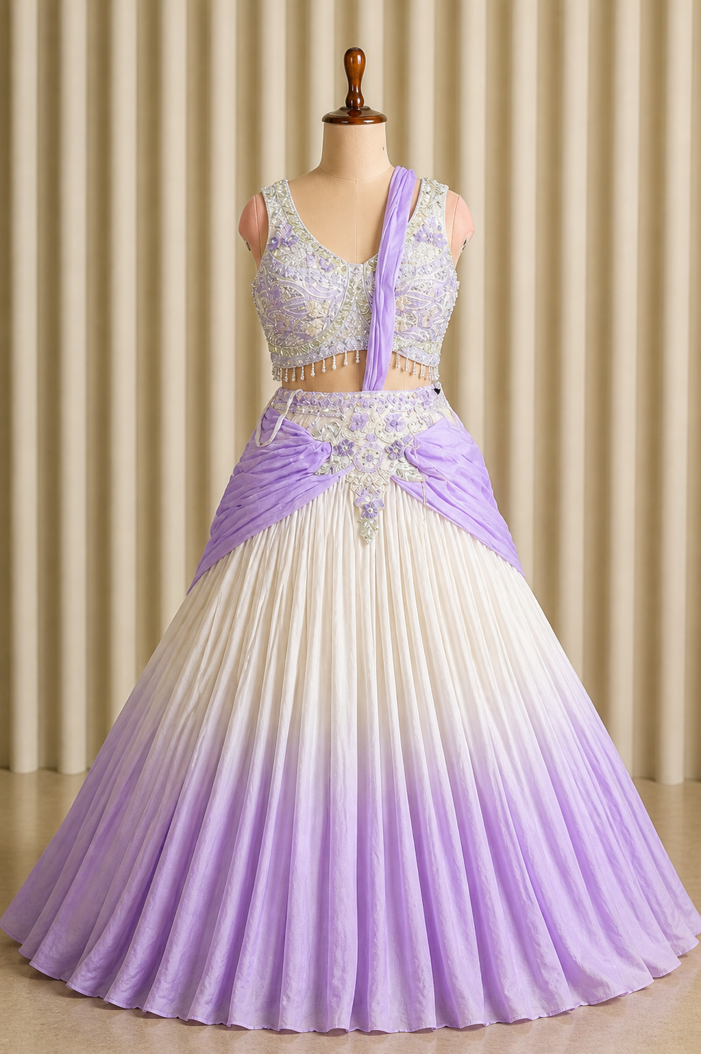 Gorgeous White-Lavender Ombre Designer Lehenga