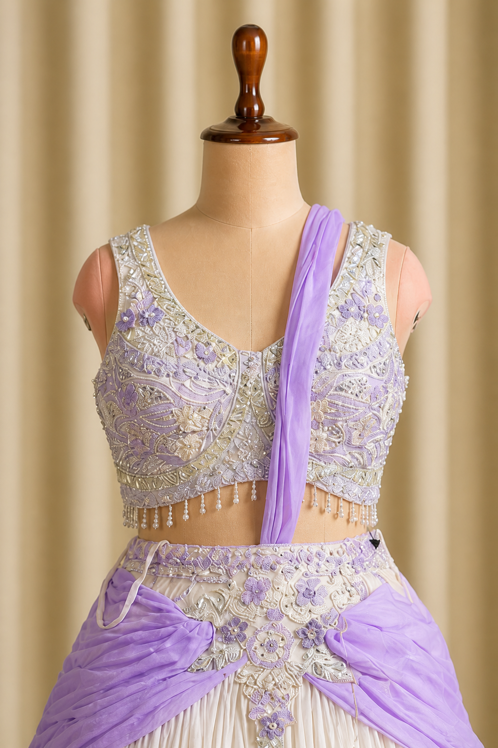 Gorgeous White-Lavender Ombre Designer Lehenga