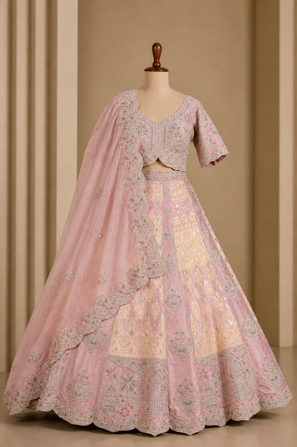 Traditional baby Pink Weaving Print Lehenga Choli