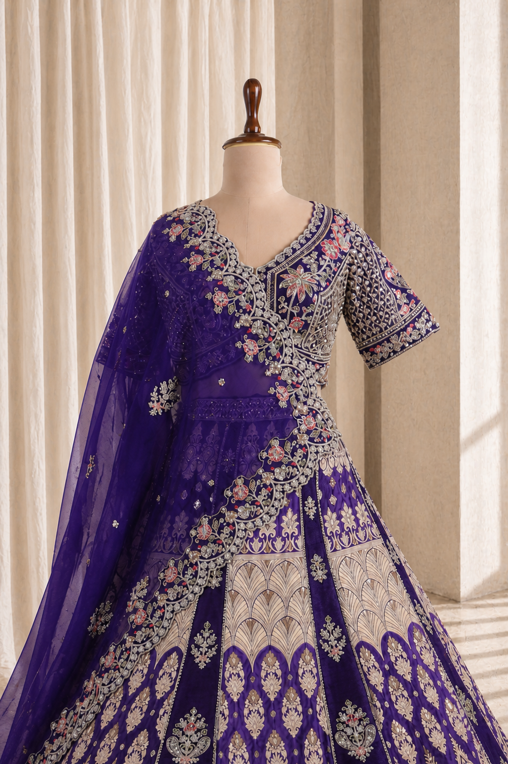 Elegant Purple-Multi-Colored Lehenga With Banarasi Weaving Print